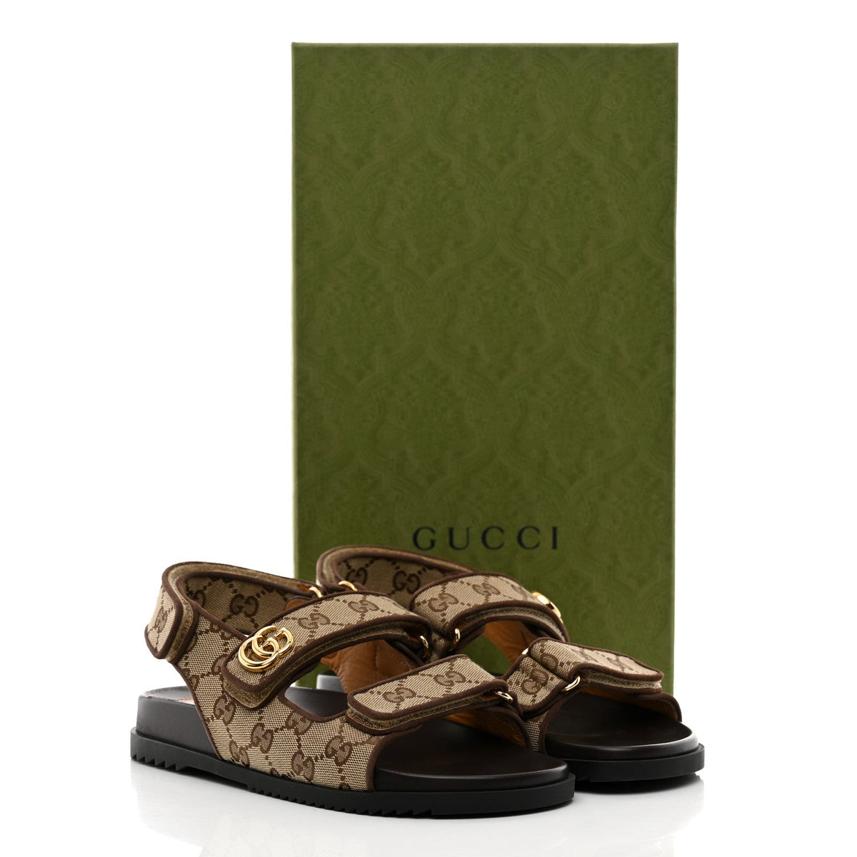 Gucci GG Monogram Eco Fabric Women's Slide Sandals 37 Beige Ebony