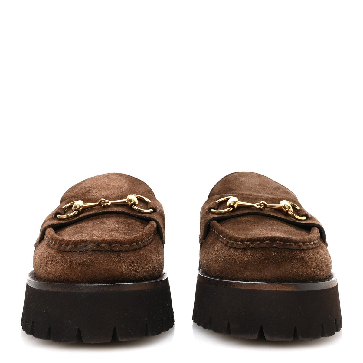 Gucci Suede Women's Horsebit Platform Mules 40 Washed Brown