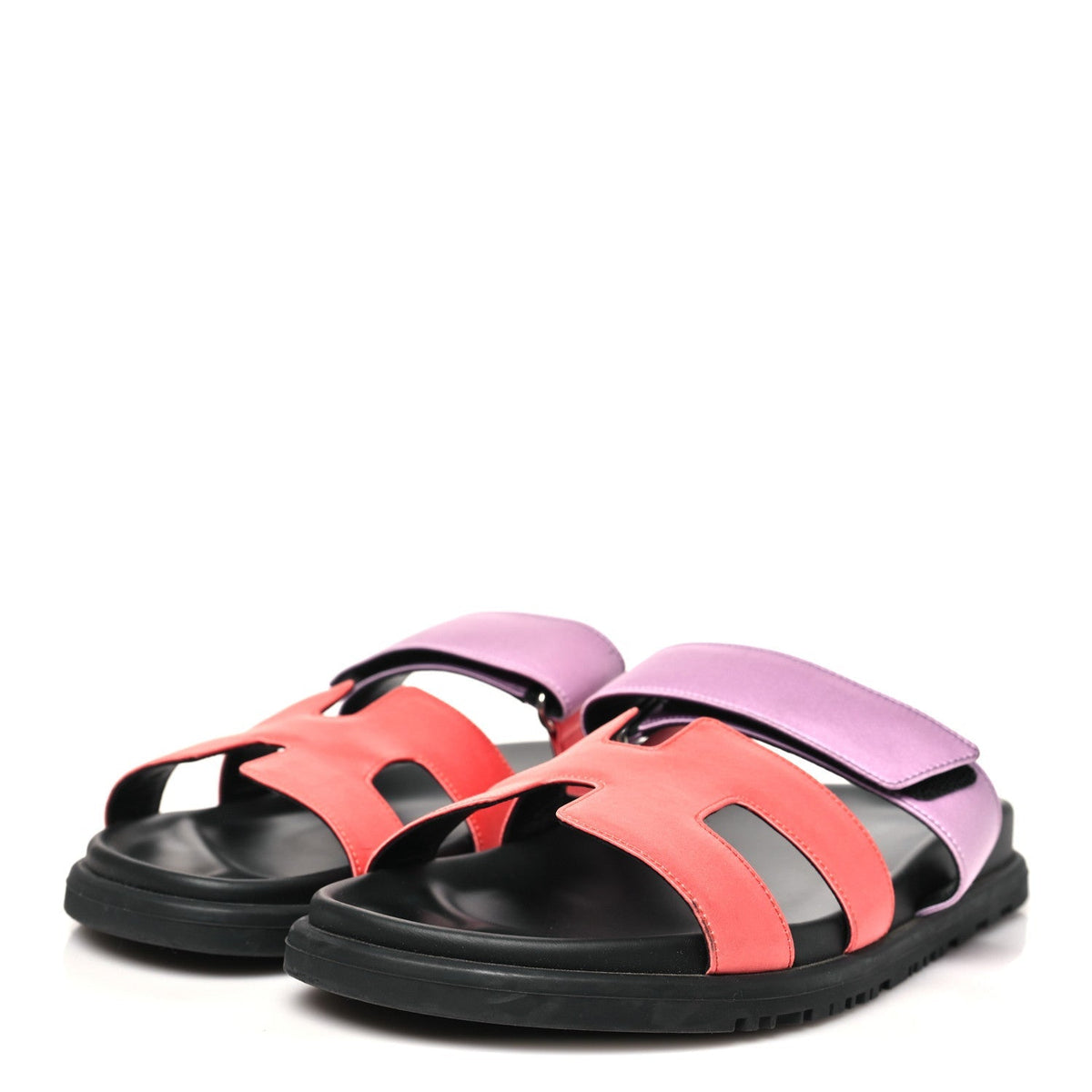 Hermes Satin Crepe Women's Chypre Sandals 37.5 Rose Peche Violet Petale