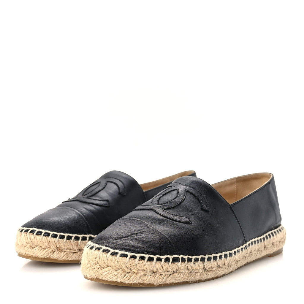 Chanel Lambskin Women's CC Espadrilles 39 Black