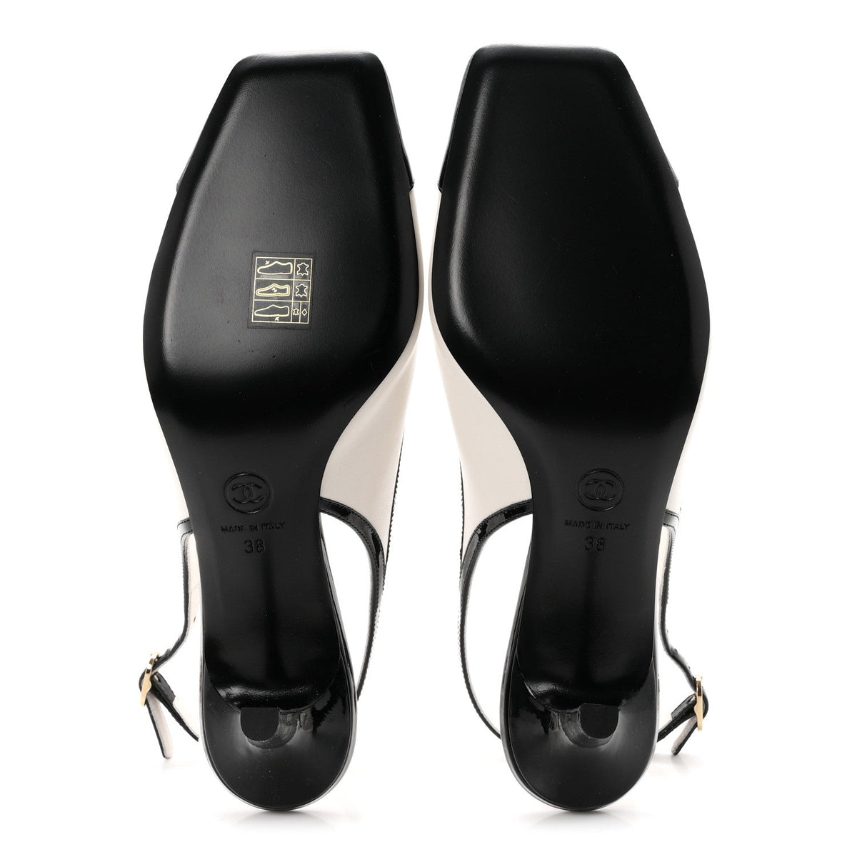 Chanel Lambskin Patent Calfskin Women's Cap Toe CC Slingback Pumps 38 White Black