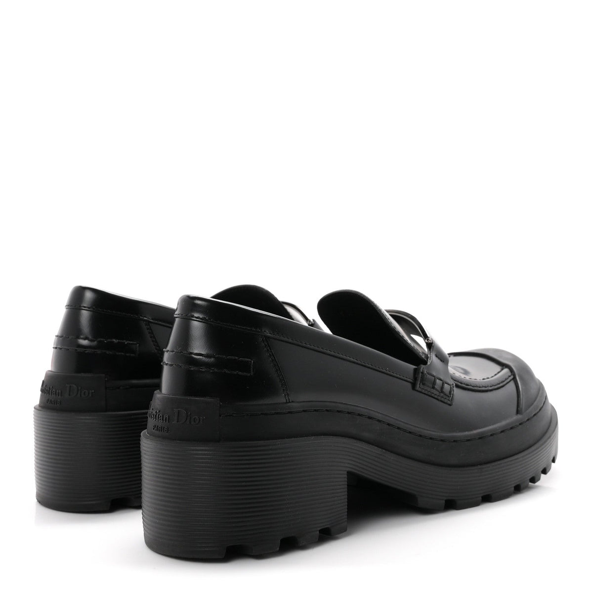 Christian Dior Brushed Calfskin Rubber Women's Dior Code Cap Toe Lug Sole Loafers 39 Black