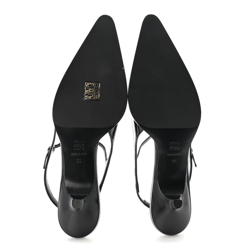 Miu Miu Calfskin Women's Brogue Slingback Pumps 39 Black