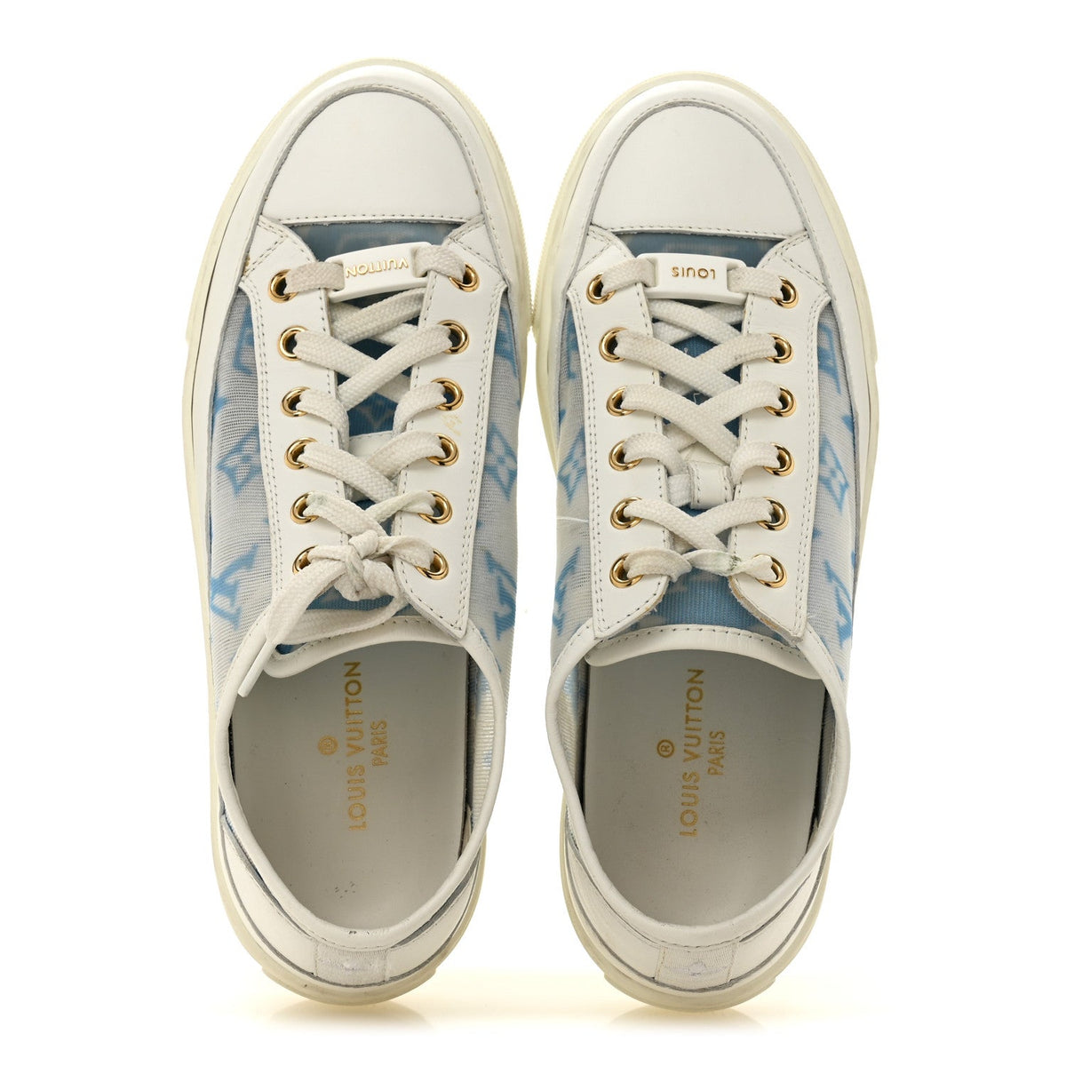 Louis Vuitton Technical Fabric Calfskin Women's Monogram Stellar Sneakers 35 Blue
