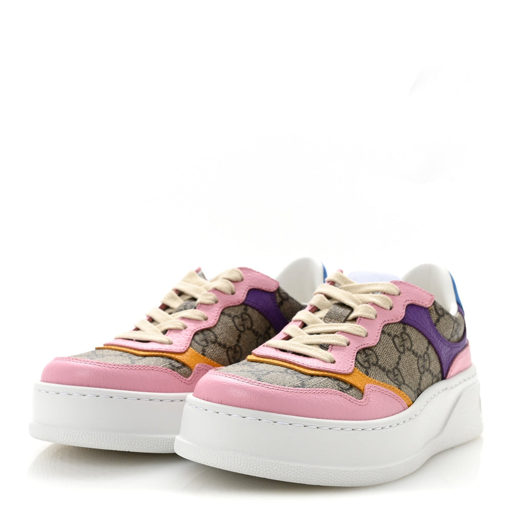 Gucci GG Supreme Calfskin Women's Platform Sneakers 35 Beige Pink