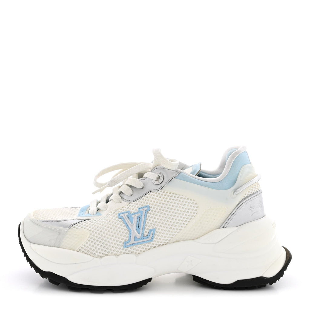 Louis Vuitton Metallic Calfskin Technical Mesh Women's Run 55 Sneakers 36 Bleu Clair