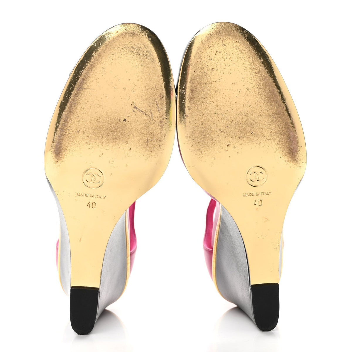 Chanel Lambskin Cap Toe Women's Open Wedge Pumps 40 Fuchsia Black