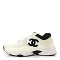Chanel Mesh Suede Calfskin CC Women's Sneakers 38.5 White Black