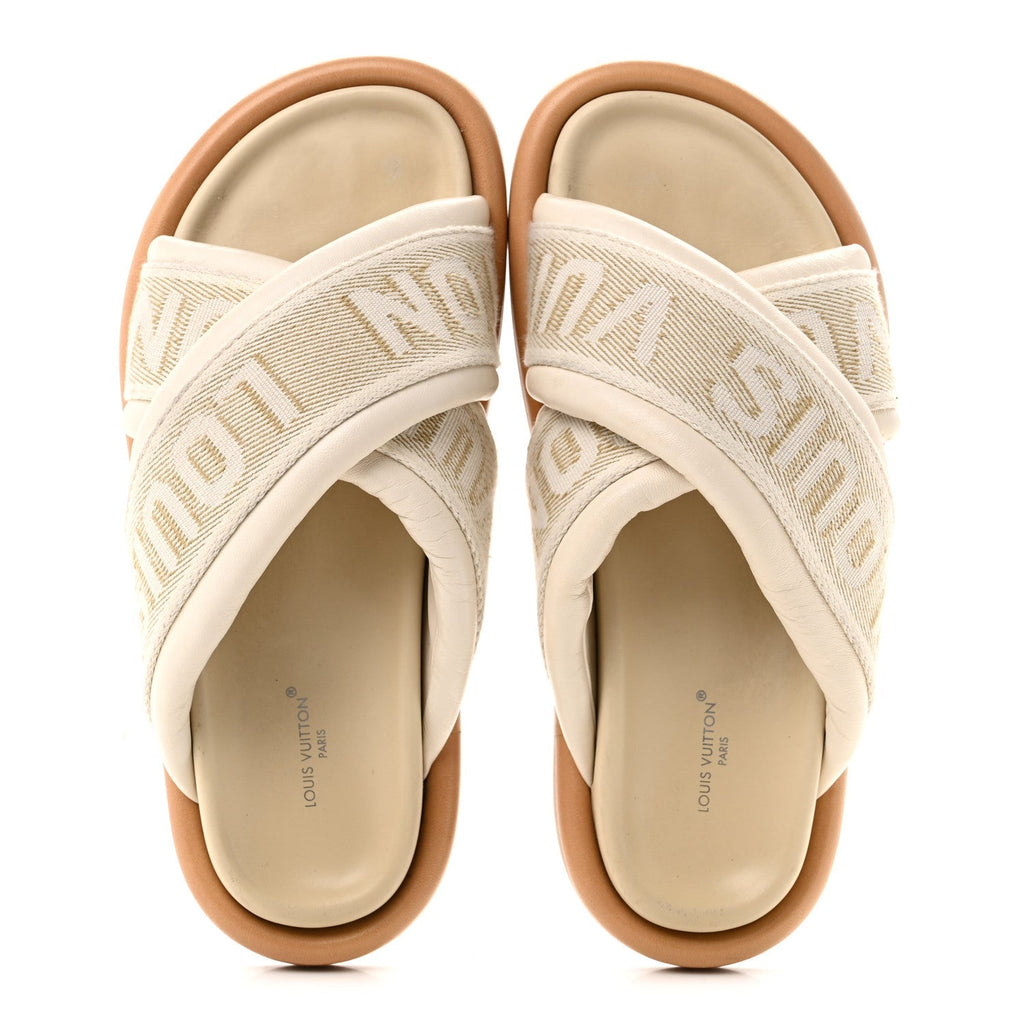 Louis Vuitton Leather Women's LV Bliss Comfort Cross-Over Mules 37 Ecru