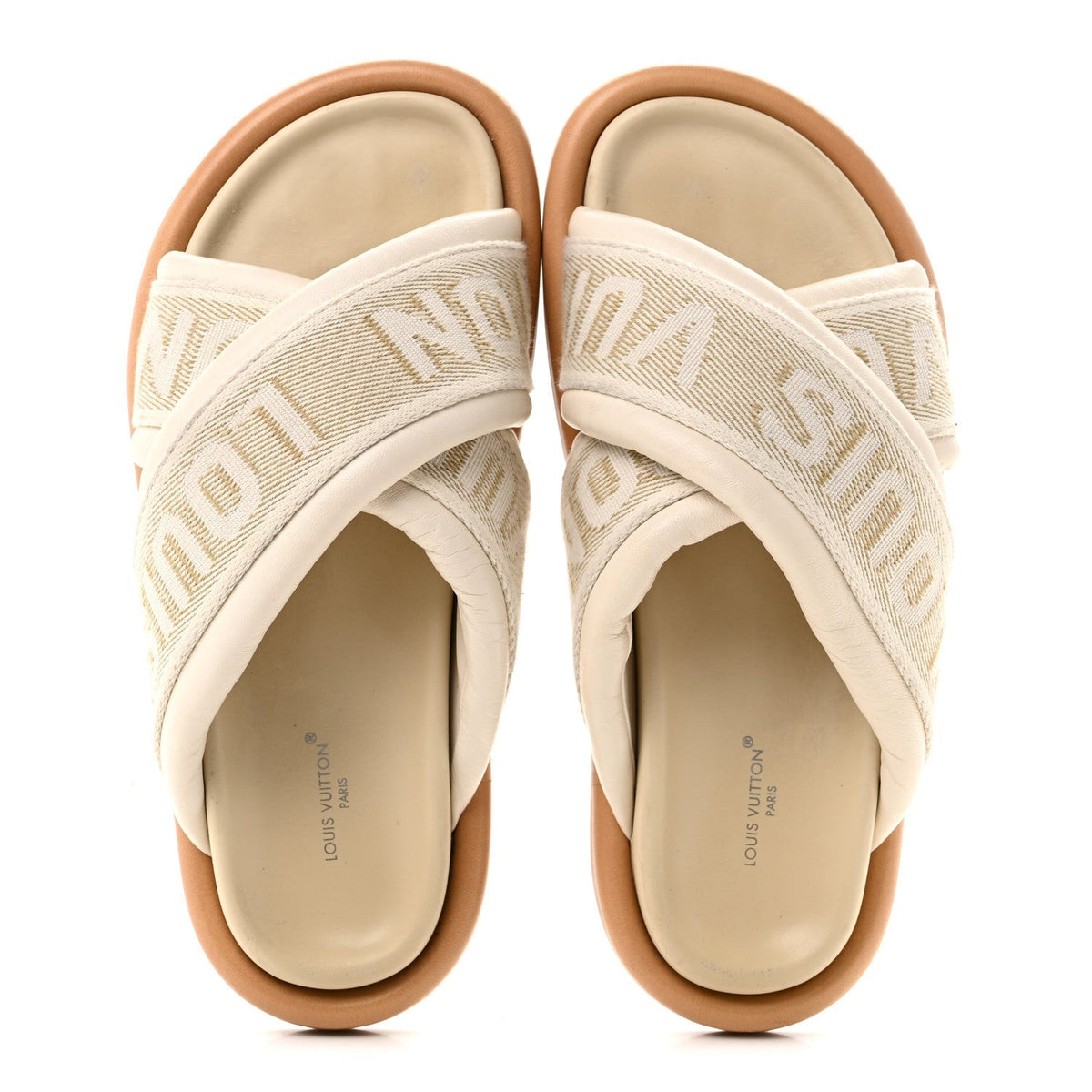Louis Vuitton Leather Women's LV Bliss Comfort Cross-Over Mules 37 Ecru