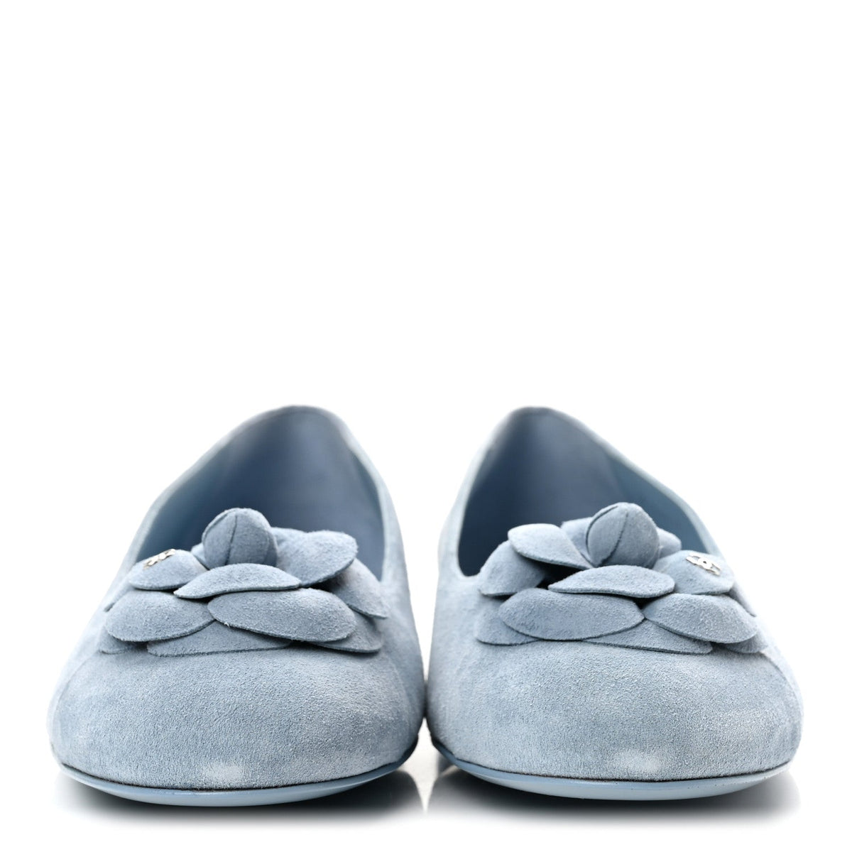 Chanel Suede Cap Toe Camellia Women's Ballerina Flats Light Blue