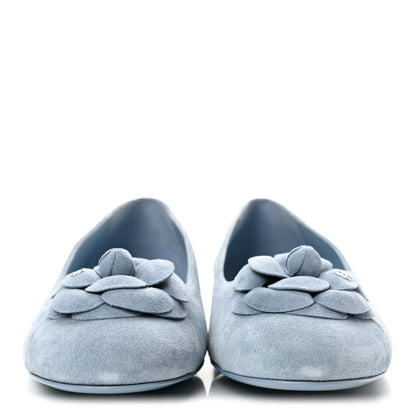 Chanel Suede Cap Toe Camellia Women's Ballerina Flats Light Blue