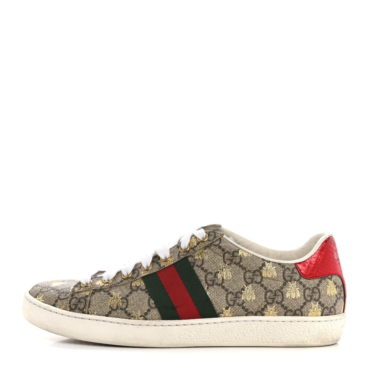 Gucci GG Supreme Canvas Women's Bees Ayers Web Ace Sneakers 37.5 Beige