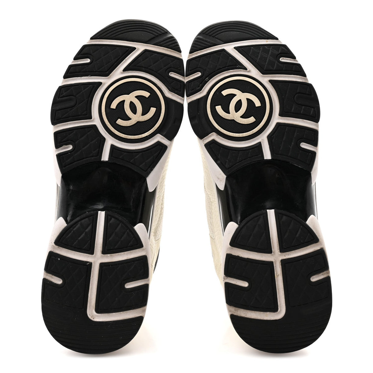 Chanel Mesh Suede Calfskin Womens CC Sneakers 39.5 White Black