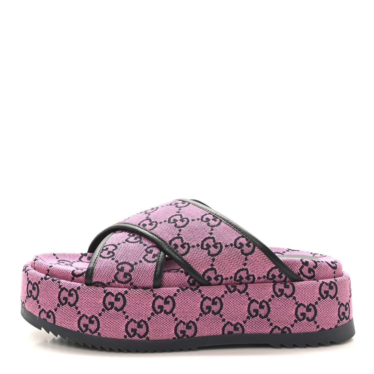 Gucci Canvas Women's Monogram Multicolor Criss Cross Platform Slide Sandals 36.5 Pink Blue