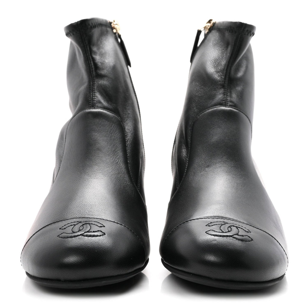 Chanel Stretch Lambskin Women's CC Uniform Boots 40.5 Black