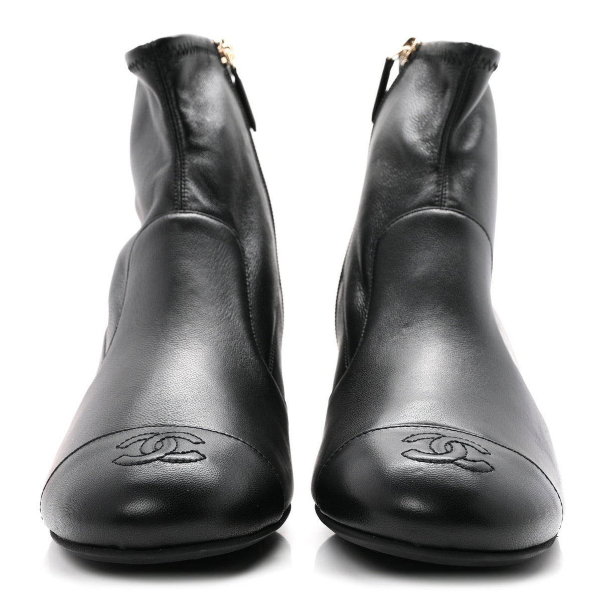 Chanel Stretch Lambskin Women's Cap Toe CC Uniform Short Boots 40.5 Black