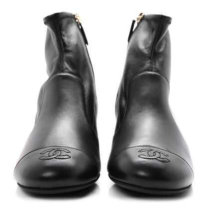 Chanel Stretch Lambskin Women's Cap Toe CC Uniform Short Boots 40.5 Black