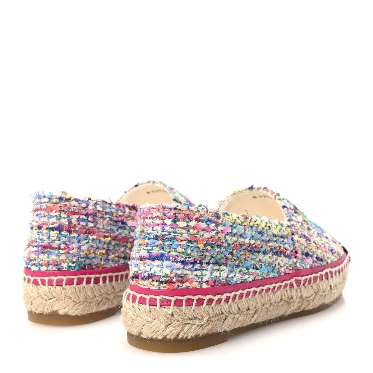 Chanel Cotton Tweed Grosgrain Women's CC Espadrilles 36 Multicolor Black