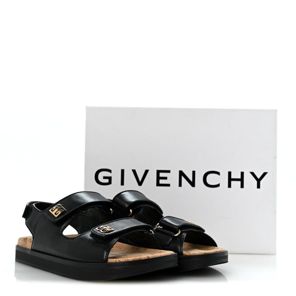 Givenchy Calfskin Women's 4G Strap Flat Sandals 37 Black
