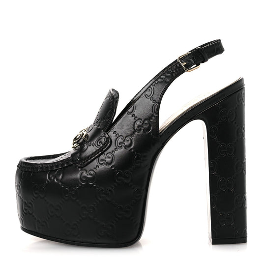 Gucci Leather Horsebit Women's Platform Slingback Mules 38.5 Black