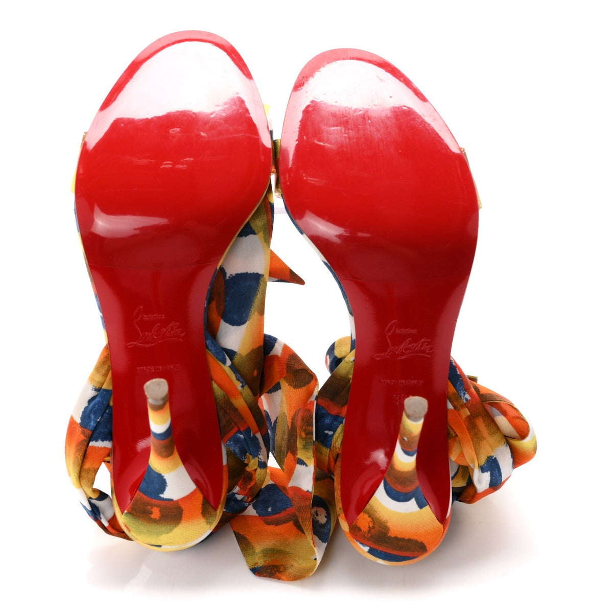 Christian Louboutin Crepe Satin Women's Miss Z Du Desert 100 Sandals 38 Multicolor Magma