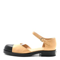 Chanel Shiny Goatskin Women's Mary Jane Flats 38.5 Beige Black