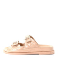 Shiny Calfskin Quilted Velcro Dad Crystal CC Slide Sandals Beige