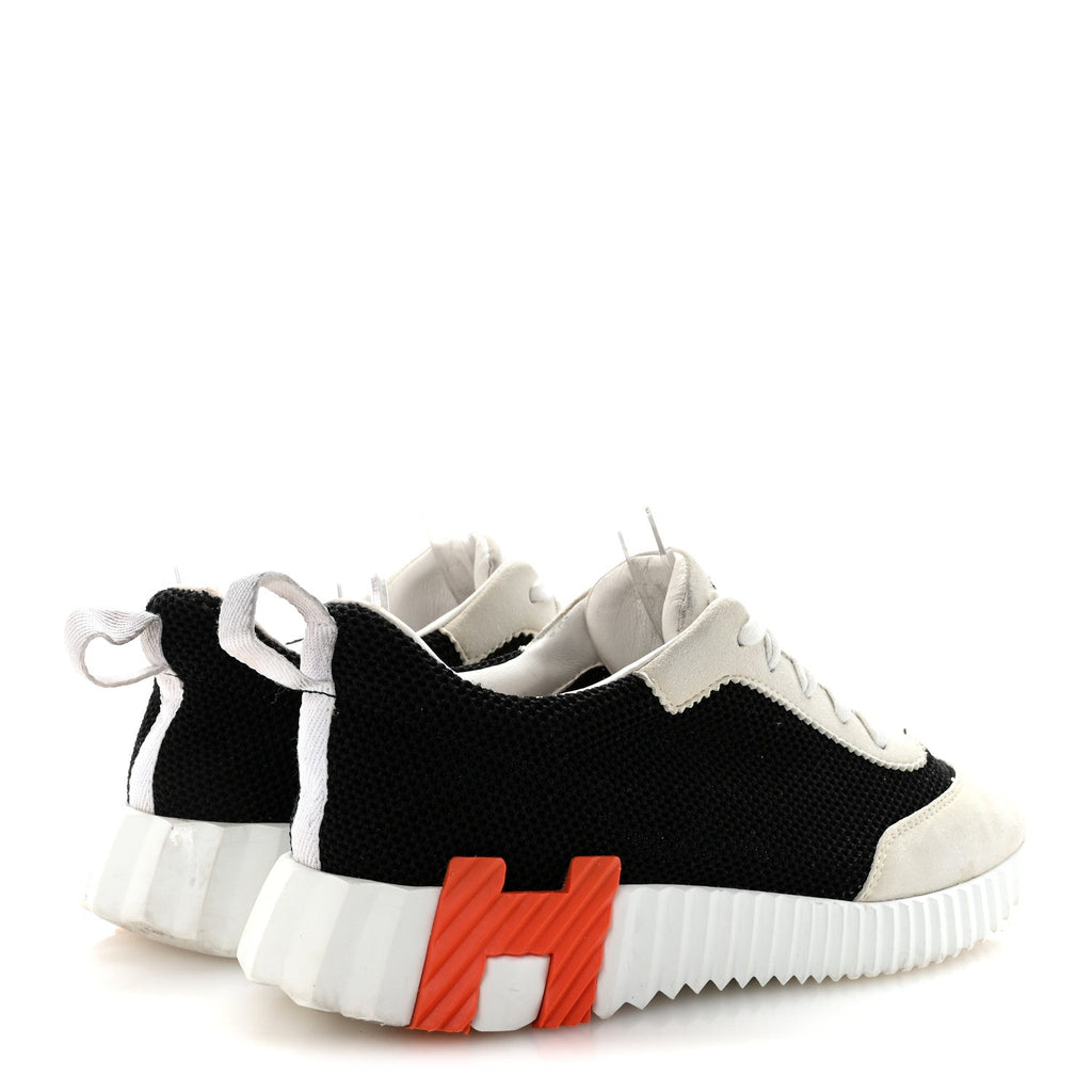 Hermes Air Mesh Suede Goatskin Women's Bouncing Sneakers 35 Black Orange
