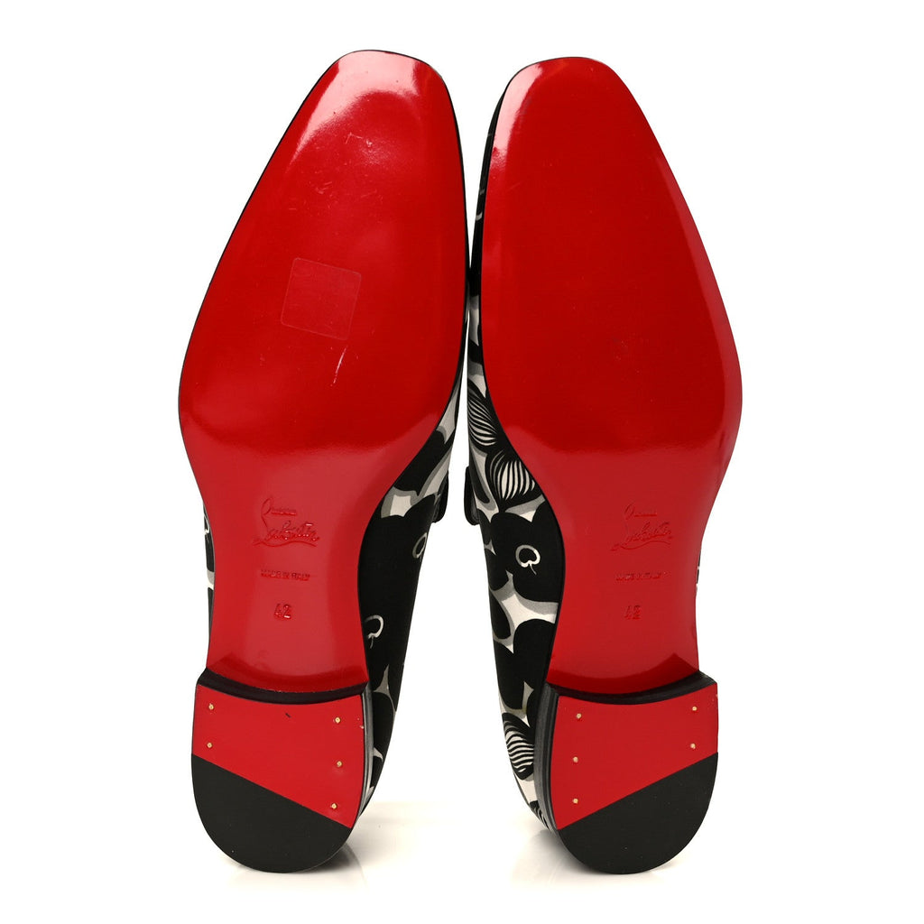 Christian Louboutin Satin Men's Petunia Dandelion Flat Loafers 42 Black White
