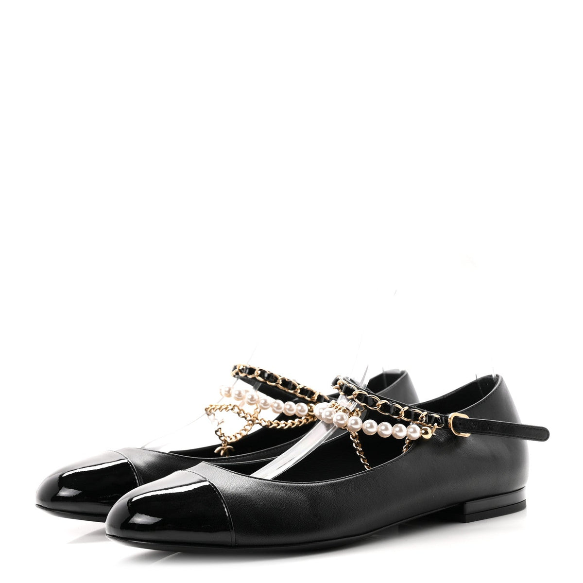 Chanel Pearl Cap Toe Chain Women's Ballerina Flats