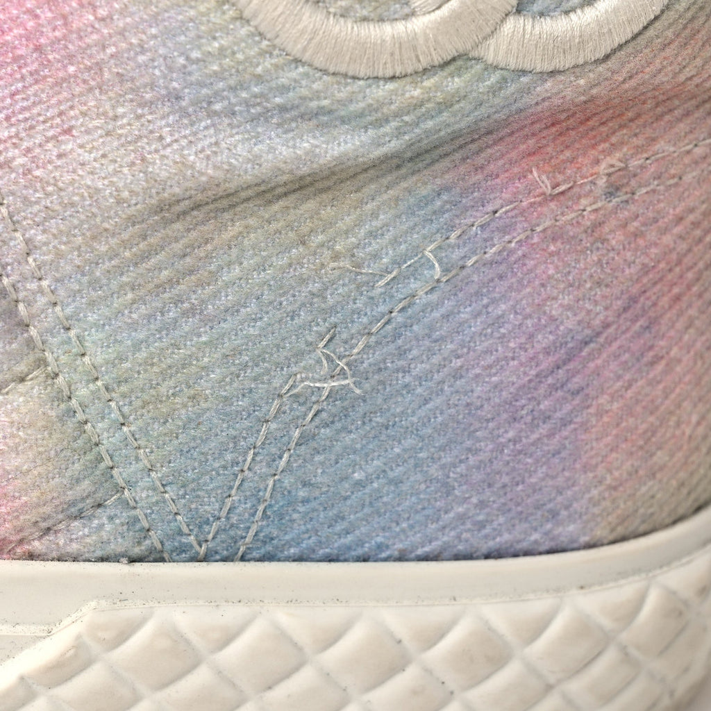Chanel Printed Fabric Women's High Top CC Sneakers 39 Green Pink Blue White