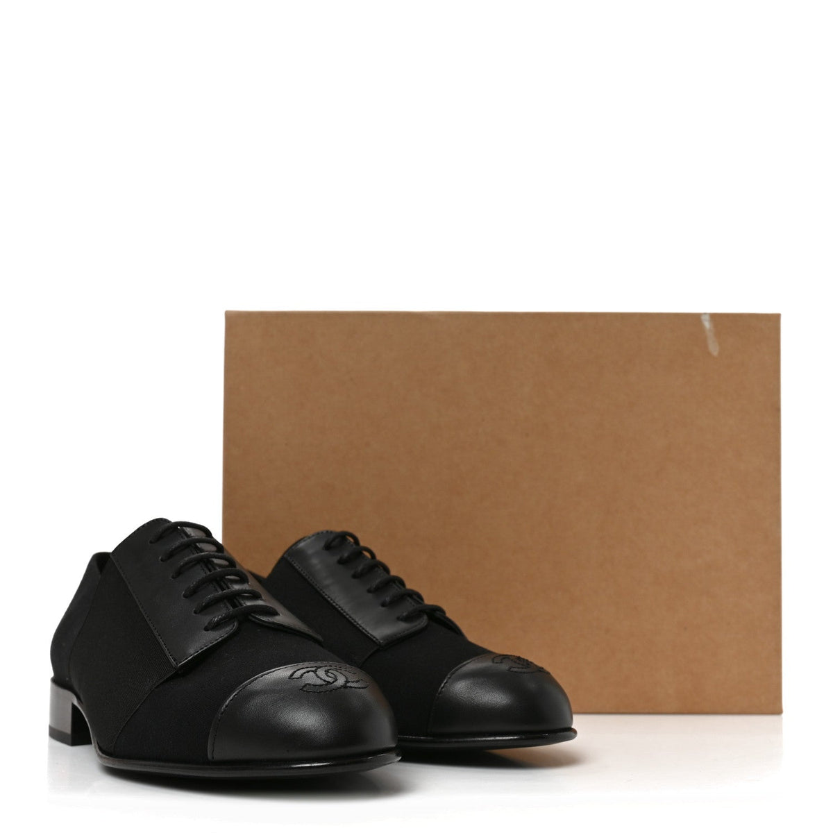 Chanel Calfskin Women's Elastic Lace Up Cap Toe CC Loafers 35.5 Black