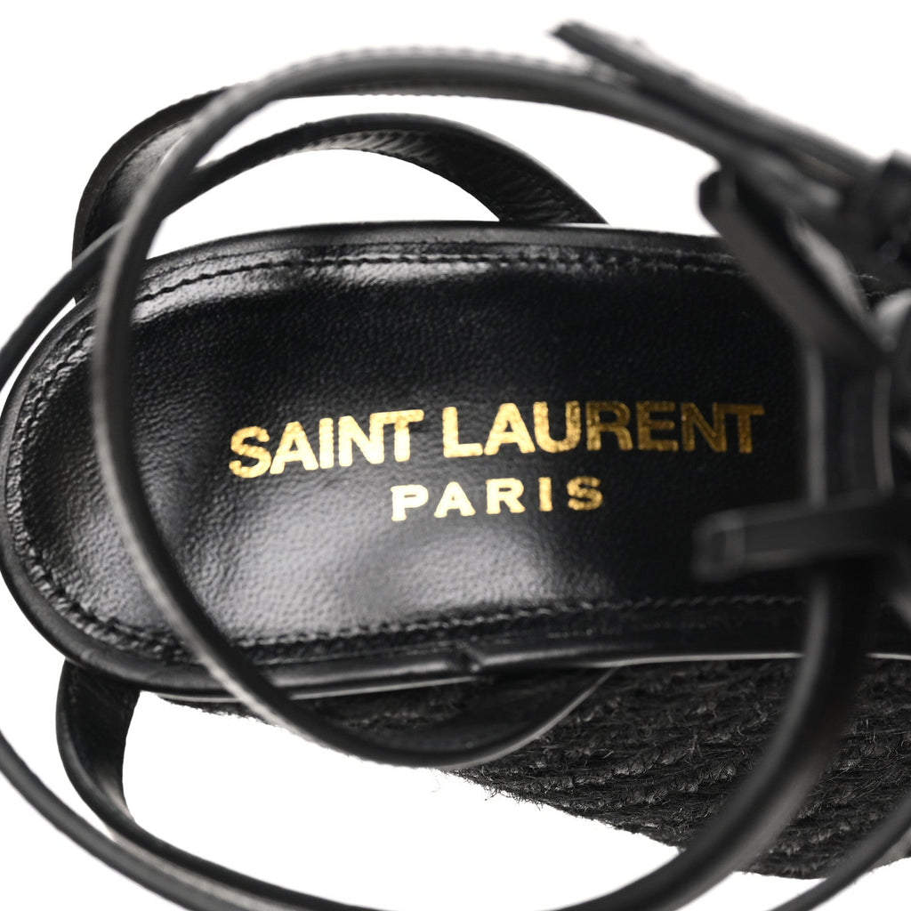 Saint Laurent Calfskin Women's Cassandra Espadrille 105mm Wedges 36 Black