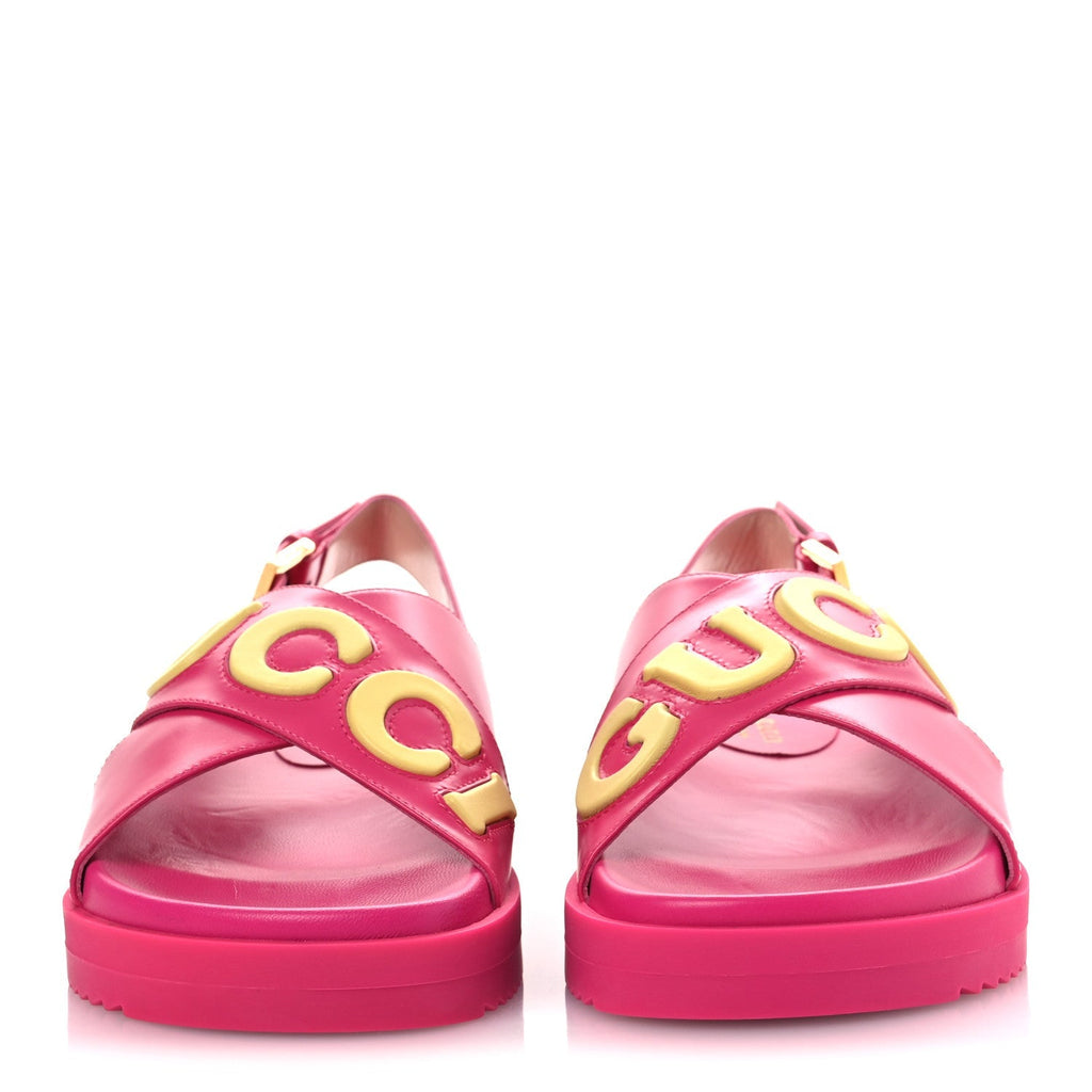 Gucci Calfskin Nappa Women's Elizabeth Charlotte Logo Slingback Sandals 36 Pink