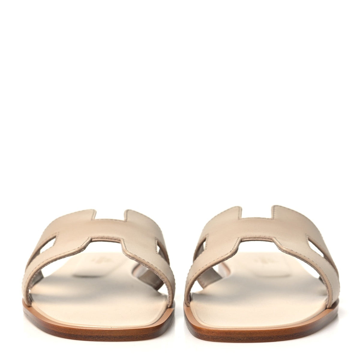 Hermes Box Calfskin Women's Oran Sandals 37.5 Beige Nude