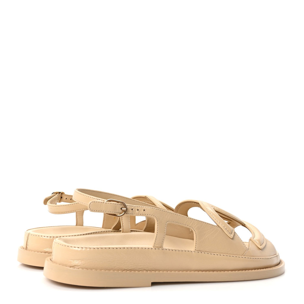 Chanel Shiny Crumpled Lambskin CC Cut Out Women's Sandals Beige