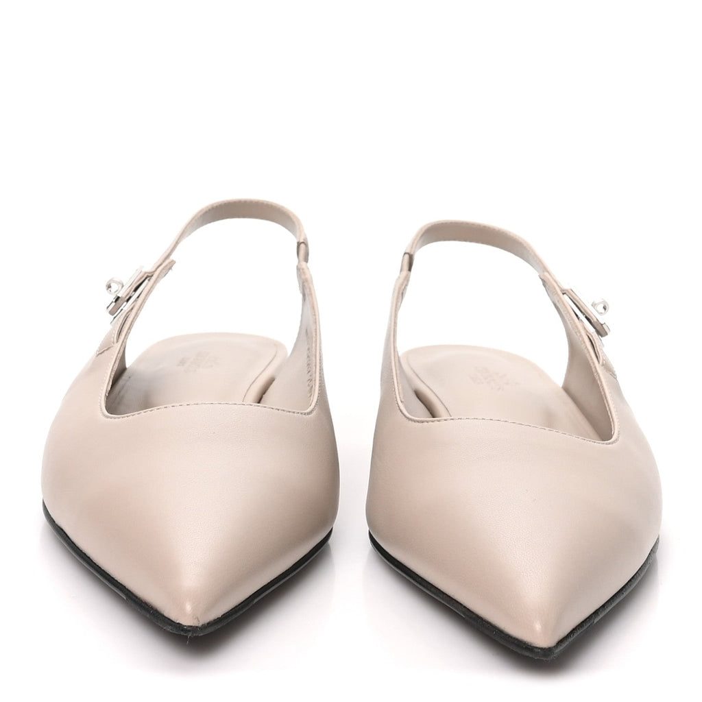 Hermes Nappa Women's Lovely Slingback Flats 38.5 Beige Galet
