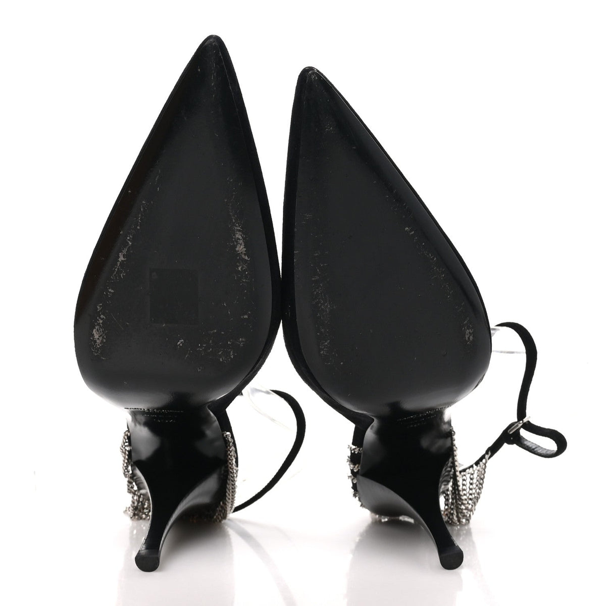 Saint Laurent Suede Women's Kid Scamosciato Sling 90 Chain Pumps 39.5 Black