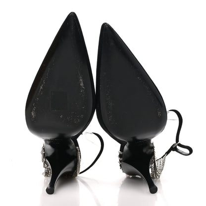 Saint Laurent Suede Women's Kid Scamosciato Sling 90 Chain Pumps 39.5 Black