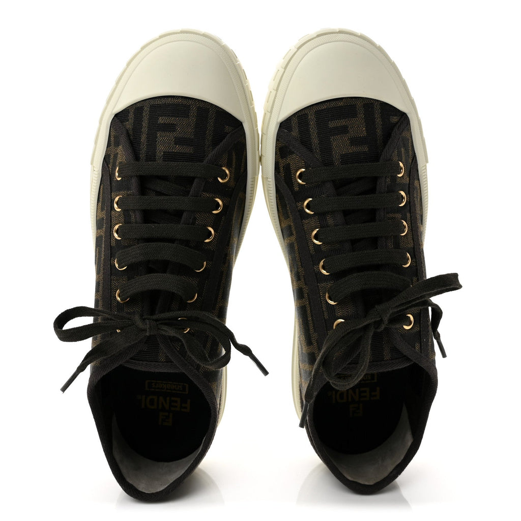 Fendi Fabric Jacquard Men's Domino Sneakers 43 Tabacco Black