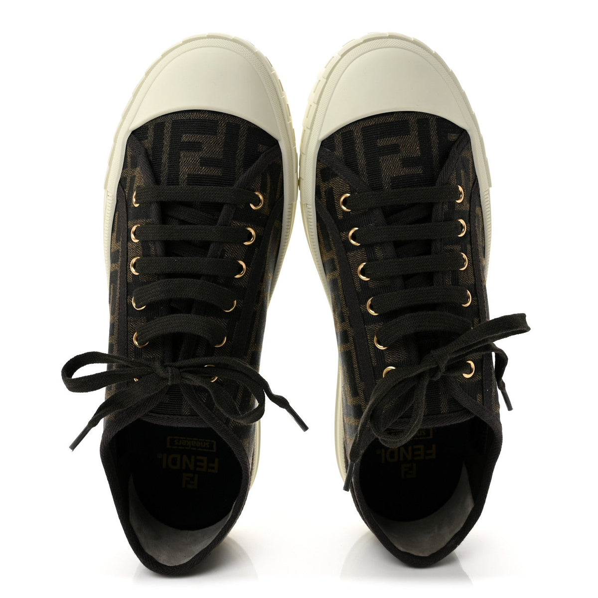 Fendi Fabric Jacquard Men's Domino Sneakers 43 Tabacco Black