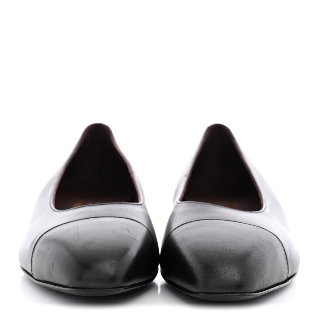 Chanel Lambskin Women's Cap Toe CC Ballerina Flats 36.5 Black
