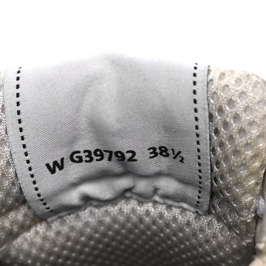 Chanel Fabric Laminated Calfskin Stretch Women's CC Sneakers 38.5 White Silver