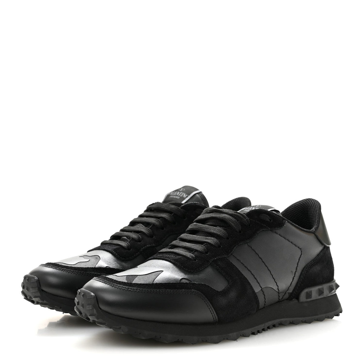 Valentino Garavani Suede Men's Camouflage Rockrunner Sneakers 41 Black