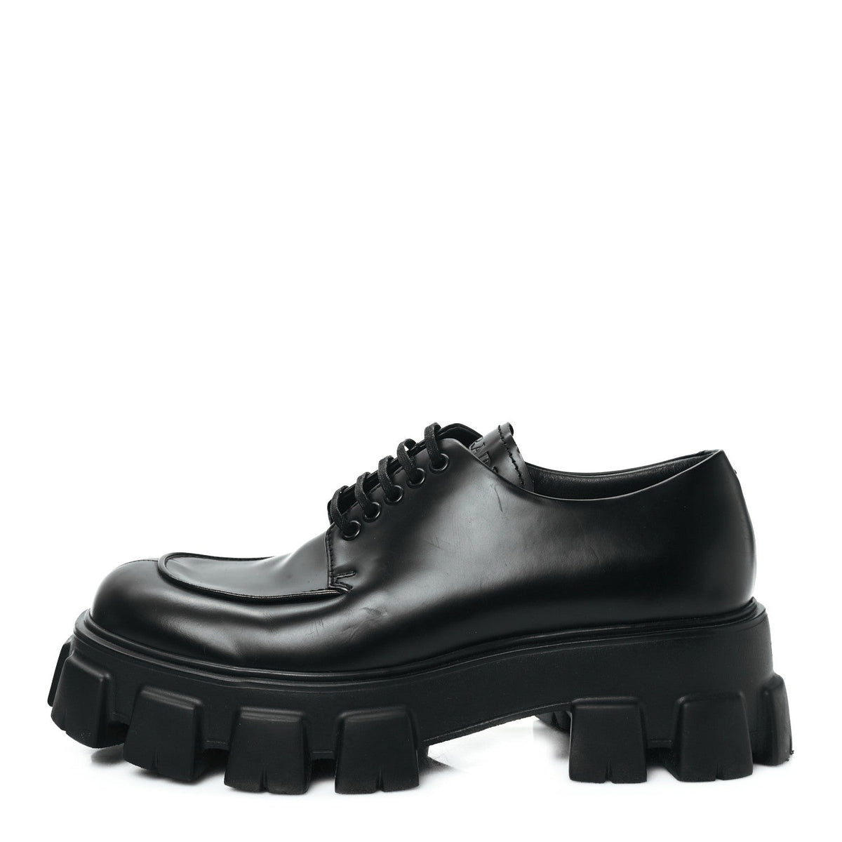 Prada Spazzolato Rois Monolith 55mm Men's Derby Loafers 8 Black