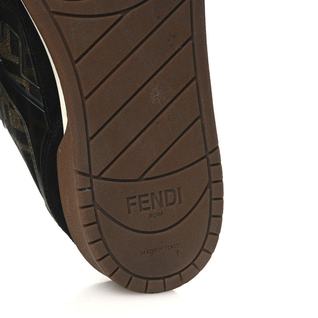 Fendi Suede Calfskin Zucca Women's Match Low Top Sneakers 37.5 Tobacco Black