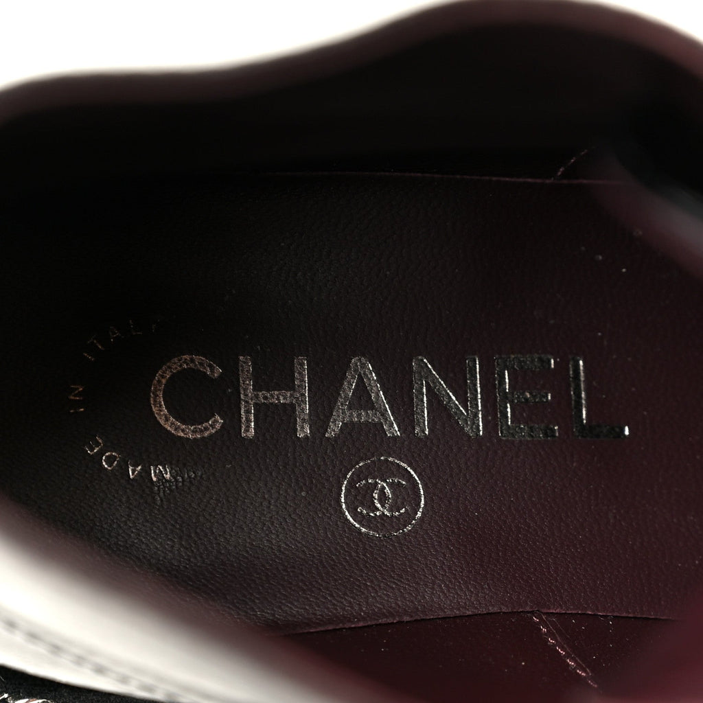 Chanel Crackled Calfskin Velvet Pearl Women's Combat Short Boots 36 Black