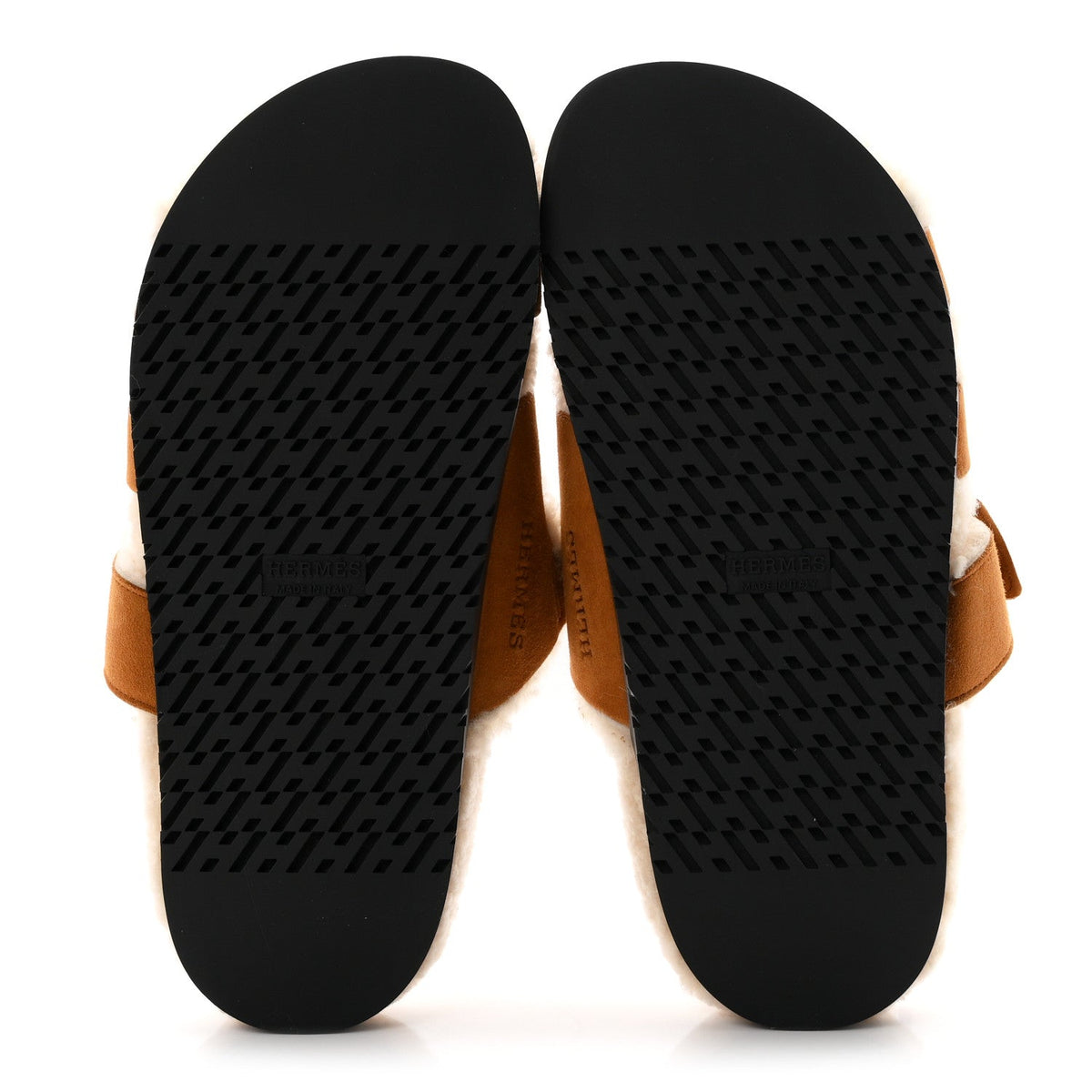 Hermes Suede Goatskin Woolskin Women's Chypre Sandals Naturel Ecru