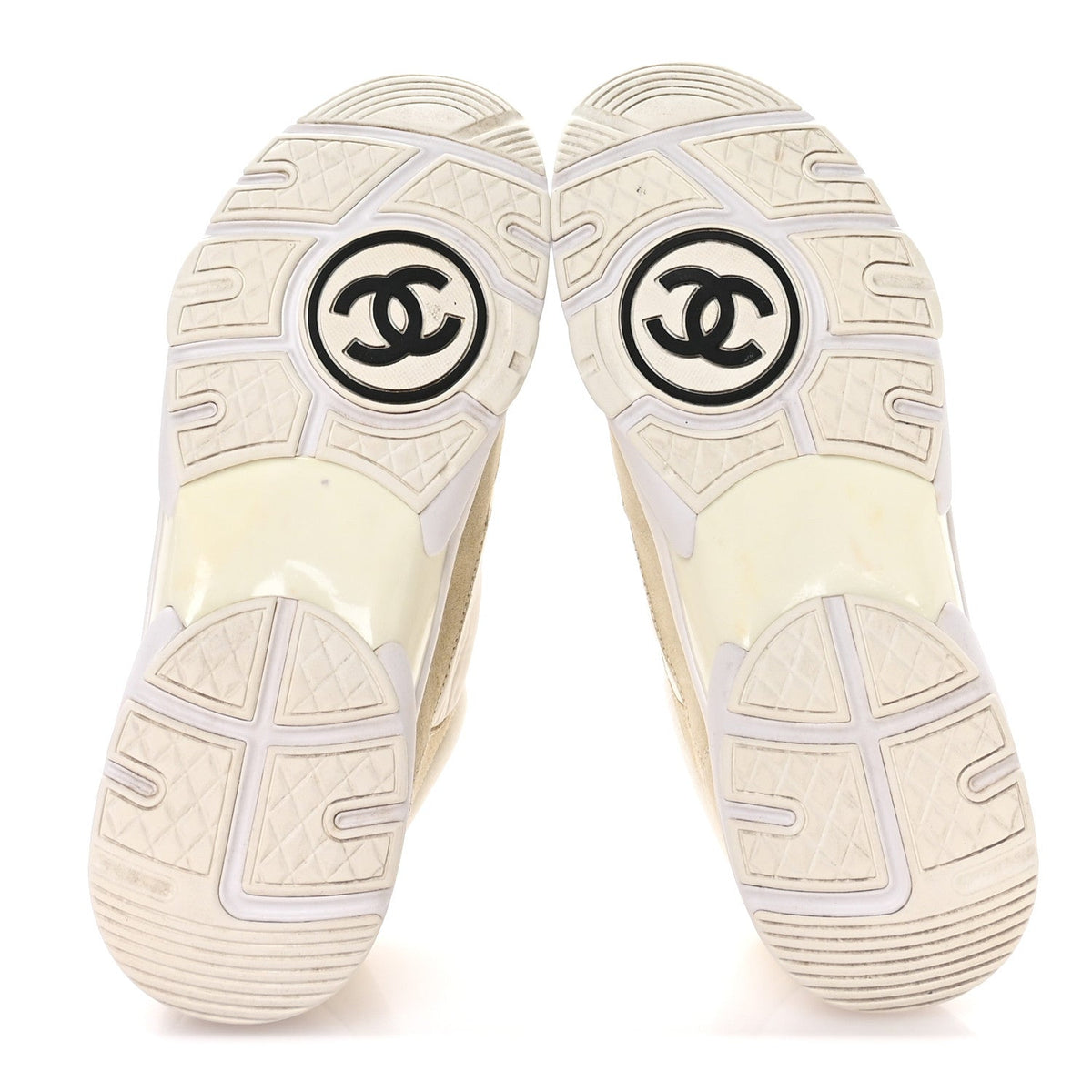 Chanel Suede Calfskin Fabric Women's CC Sneakers 37.5 White